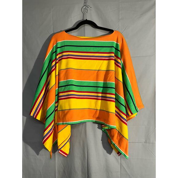 Vintage Ralph Lauren Poncho Womens Medium Yellow Striped Festival Western Aztec - Picture 4 of 6